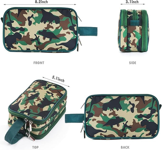 Kids Toiletry Bag for Boys, Travel Toiletry Bag for Little Young Boys Waterproof Hanging Wash Bag Toddler Traveling Toiletries, Dinosaur Camo