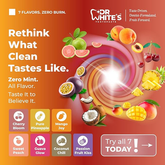 Dr. White’s Fluoride-Free nHA Toothpaste 2-Pack; Dentist-Formulated, Nano Hydroxyapatite + Xylitol, Sensitivity Relief Complex™, Mint-Free, Enamel Safe, Swallow-Safe (3.5 Oz, Cherry Bloom)
