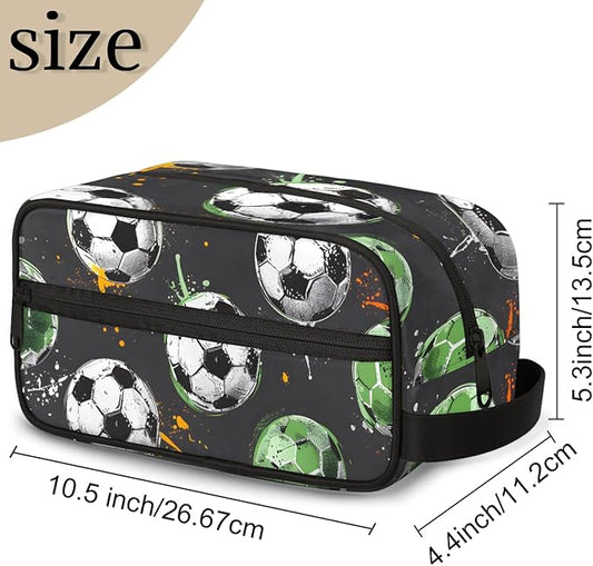 Soccer Ball Boys Travel Toiletry Bag Waterproof Wash Bag Shower Shaving Bag Cosmetic Organizer Makeup Bag Portable Toiletries Accessories for Women Men