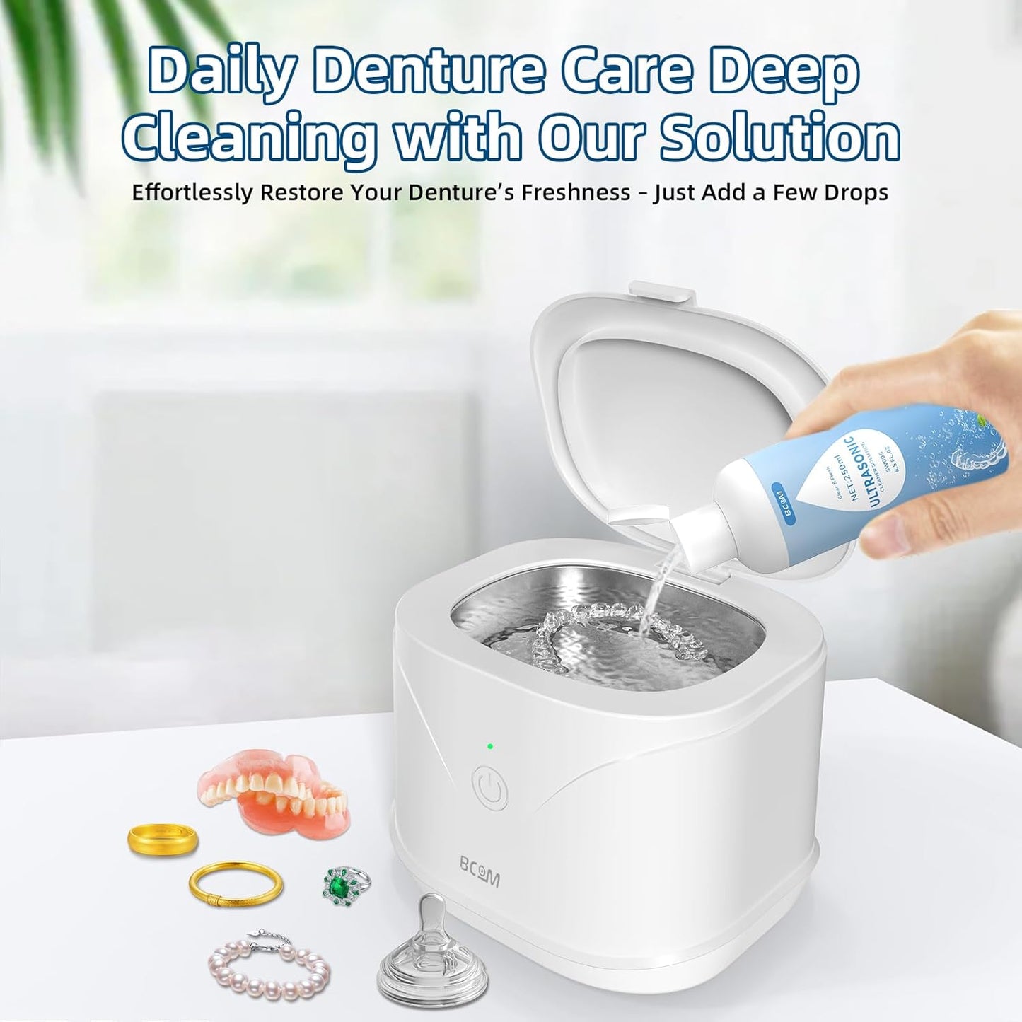Bcom Ultrasonic Retainer Cleaner Solution, Jewelry Cleaner Solution Deep Clean for Retainer, Mouthguards, Night Guards, Aligners and Jewelry Ring, Odor Stain Remover for Ultrasonic Machines (8.5 oz)