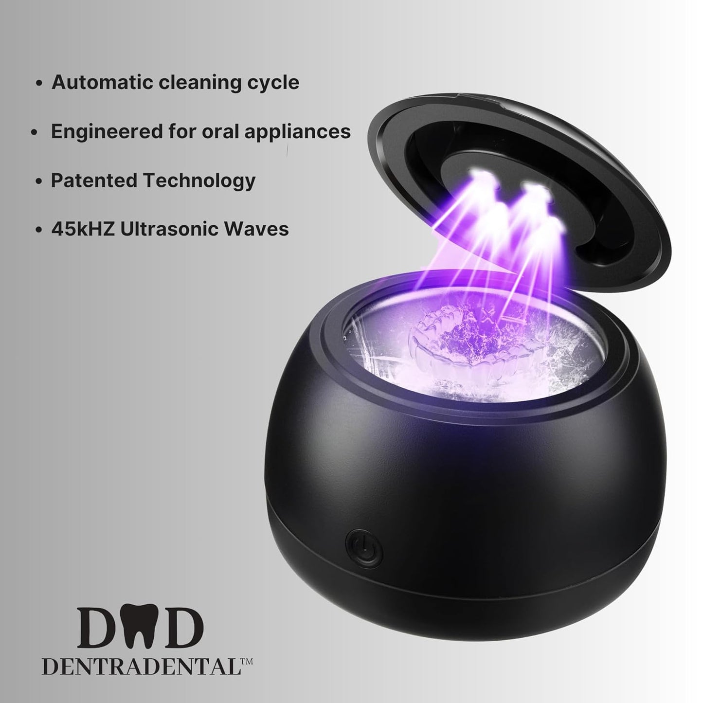 45KHz Ultrasonic Retainer Cleaner Machine, 230ML UV Cleaner for Retainer, Denture, Mouth Guard, Aligner, Braces, Toothbrush & Jewelry | 3 Digital Timer Modes | Black