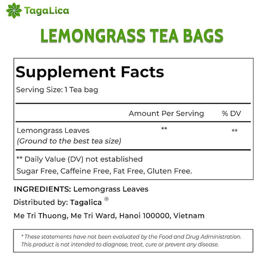 135 Lemongrass Tea Bags, 100% Natural & Pure Lemongrass leaves, Eco-Conscious Tea Bags, Lemongrass Herbal Tea. Lemongrass Leaf Tea. No Sugar, No Caffeine, No Gluten, Vegan.