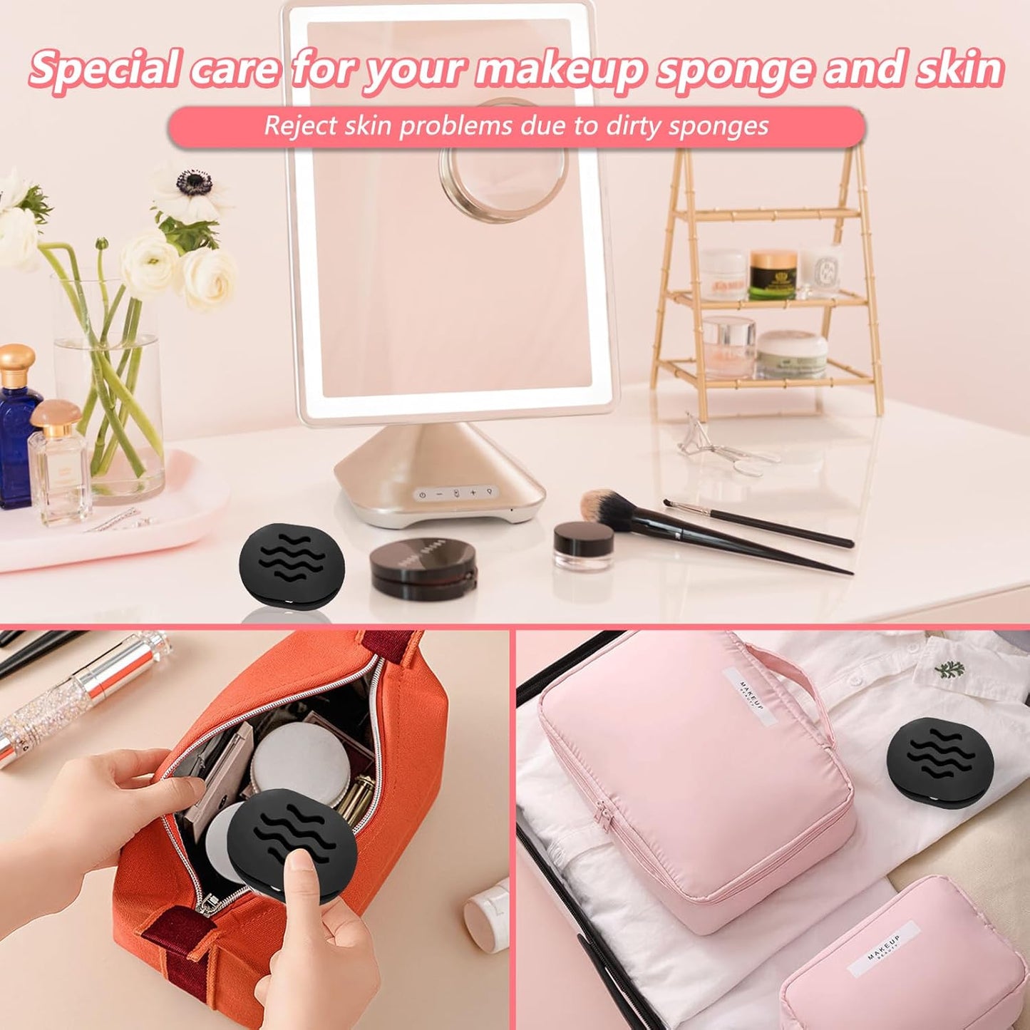 Makeup Sponge Holder Makeup Holder Beauty Blender Bolder Makeup Silicone Makeup Sponge Case Breathable Make Up Sponge Case Makeup Bag Essentials Suitable for Business or Travel(Black)