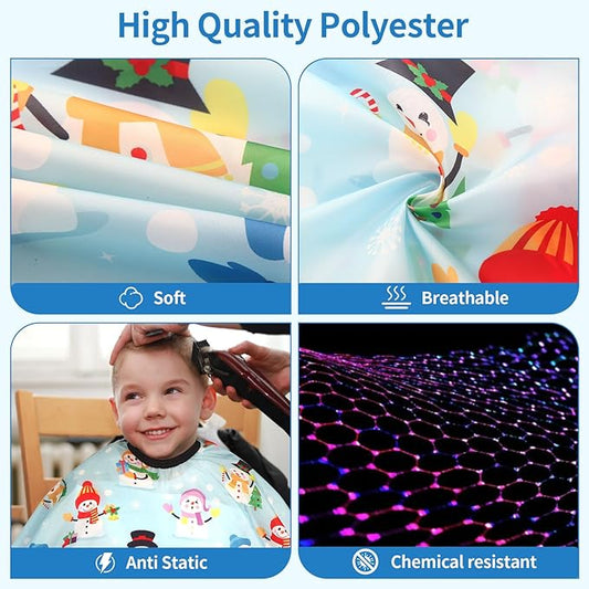 Kids Barber Cape with Neck Duster Brush, Professional Salon Hair Cutting Cape with Adjustable Snap Closure(Snowmen)