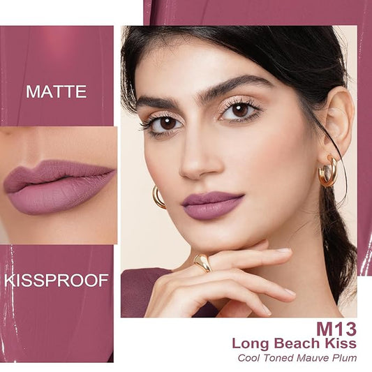 Oulac Matte Liquid Lipstick Mauve Pink Lip Gloss for Women, Long Lasting Lipstick Waterproof, No Transfer, Creamy High Pigmented Formula with Rose Oil, Vegan & Cruelty-Free, M13