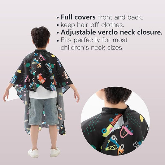 PERFEHAIR Kids Hair Cutting Cape, Cute Cars Pattern, Barber Haircut Cape Cover for Children, Baby, Toddler, Boys Salon Hair Cut Capes