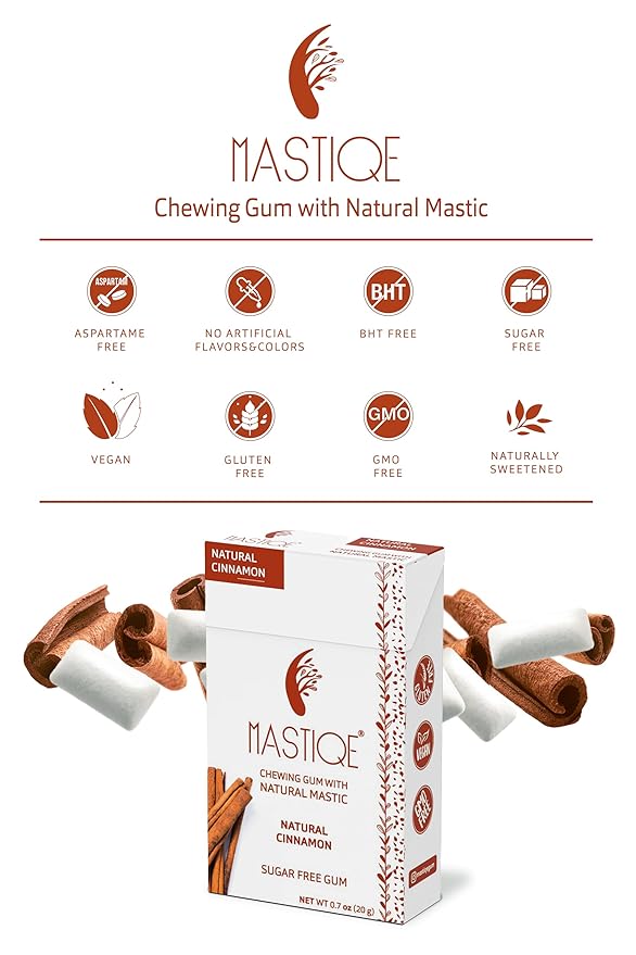 Mastiqe Sugar Free Hard Chewing Gum with Natural Mastic (Cinnamon, 20 Count)