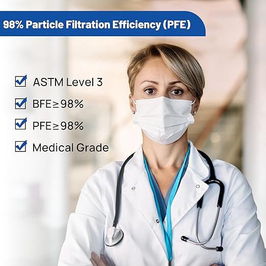 JMU 1000 Pcs Disposable Face Masks for Adults, 4-Ply ASTM Level 3 Medical Masks, White