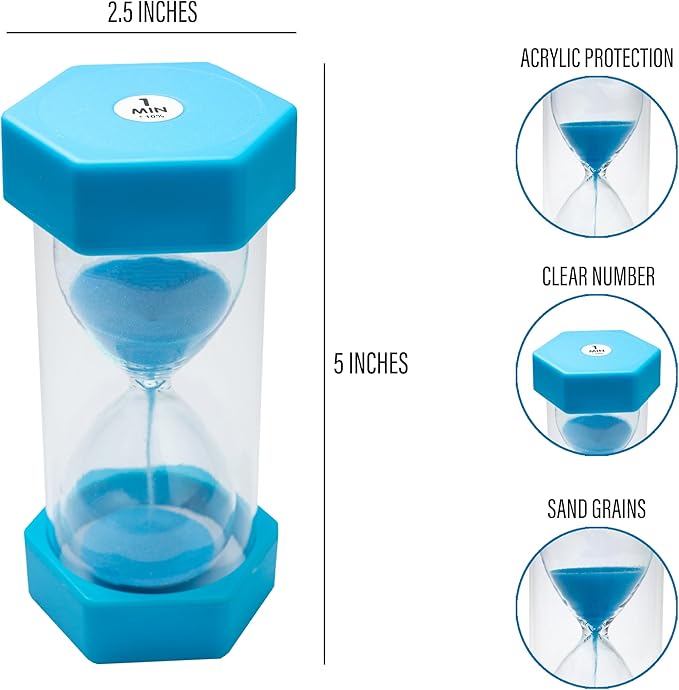Sand Timer for Kids - 1 Minute Blue - 5 inches Hour Glass Acrylic Covered Clock for Classroom, Home & Kids Room - Medium-Single Pack