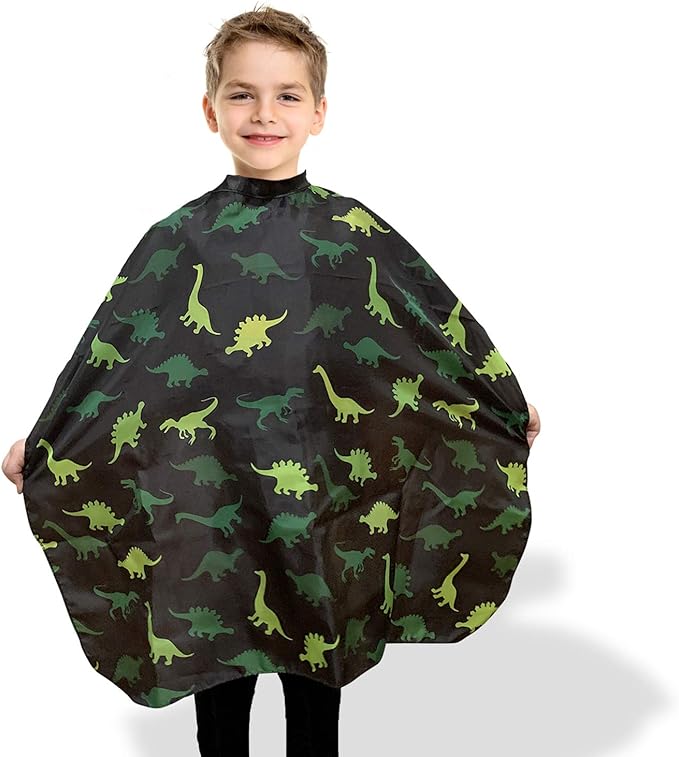 Kids Barber Cape For Boys Hair Cutting at Home, Salon or Barber Shop, Kids Hair Cutting Cape for Boys and Toddlers, Adjustable Neck with Plastic Snaps, Dinosaur