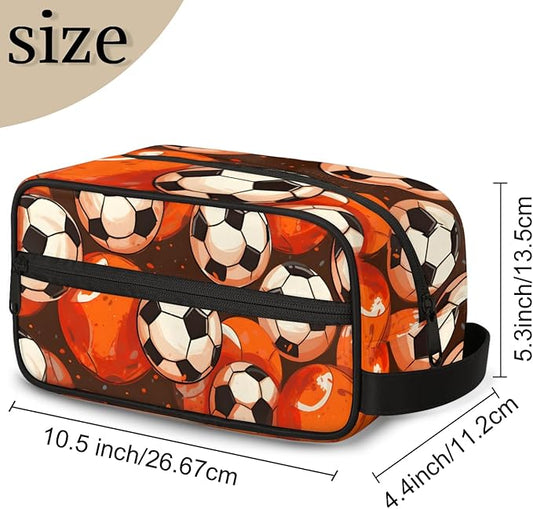Sports Football Balls Boys Travel Toiletry Bag Waterproof Wash Bag Shower Shaving Bag Cosmetic Organizer Makeup Bag Portable Toiletries Accessories for Women Men Balls