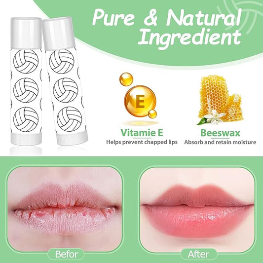 12 Pack Volleyball Lip Balm for Volleyball Theme Party Bulk Gifts,Beeswax Moisturizing Lip balm,Vanilla Flavor Plumping Chapstick for Volleyball Cheerleader Team Girls kids Men Women Sports Lovers