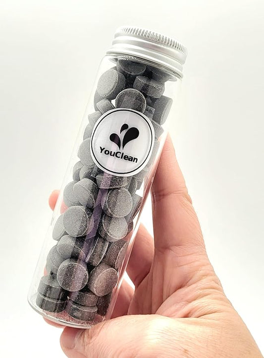 90 Toothpaste Tablets in Refill/Recycle Glass Tube - for Travel and Daily Home Office Use - Nano Hydroxyapatite, Fluoride-Free, Vegan (Charcoal Mint)