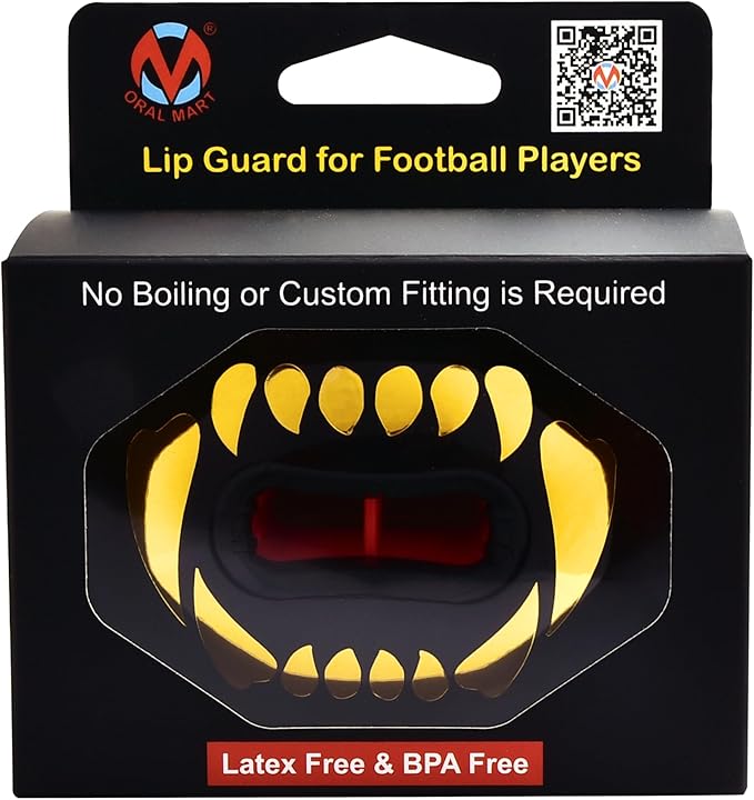 Oral Mart Flag Football Mouth Guard with 3D LipFit Design for Kids - Youth Tackle Football Mouthguard (No Boil) Cool Instant Fit Lip Guard Mouthpiece for Braces (Detachable Helmet Strap Included)