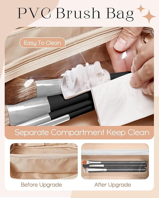 Bistup Makeup Bag Travel Cosmetic Bag Toiletry Make Up Bags Cute Women Large Capacity Big Medium Leather Portable Teen Girls Teenage Kawaii Foldable Expandable Compact Soft Open Flat Zip