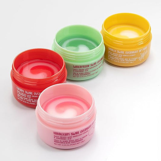 W7 Sweet Dreams Overnight Lip Mask Gift Set - Cherry, Watermelon, Bubblegum & Vanilla - Mini Lip Treatments - Stocking Stuffer
