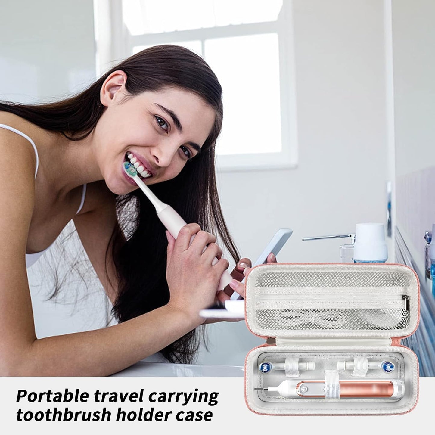 Toothbrush Travel Case Compatible with Oral-B Pro 1000, 2000, 3000, 3500, 1500/ for Philips Sonicare ProtectiveClean 4100 5100 Electric Toothbrush with Mesh Pocket for Accessories - Gold (Bag Only)