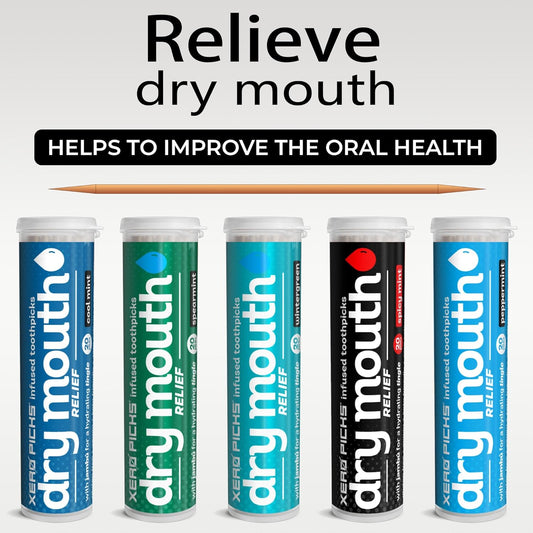 Xero Picks Infused Tooth Picks for Long-Lasting Fresh Breath & Dry Mouth Prevention - 20 Picks (Variety Mints, 5 Pack)-Spearmint, Cool Mint, Wintergreen, Peppermint, Spicy Mint