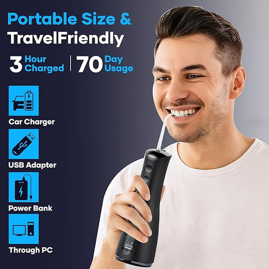 Cordless Water Flosser, Water Dental Flosser, Rechargeable Irrigation Cleaner,4 Modes Portable Water Flosser with 5 Nozzles, Water Flossers for Teeth, Dental Tools (Black)