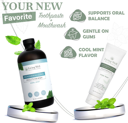 Natural Oral Care Bundle – Remineralizing Toothpaste + Alcohol-Free Mouthwash | Hydroxyapatite + Colloidal Silver | Fluoride-Free, Dentist-Developed | Supports Enamel, Gum Health & Oral Microbiome | M