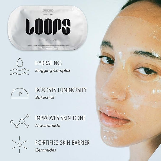 LOOPS DREAM SLEEP - Nighttime Slugging Hydrogel Facial Mask w/Natural Oils, Vitamins, Antioxidants, & Fatty Acids - Restored Skin, Toned, Plump, Hydrated - Gifts for Women, Stocking Stuffer - 5 pc