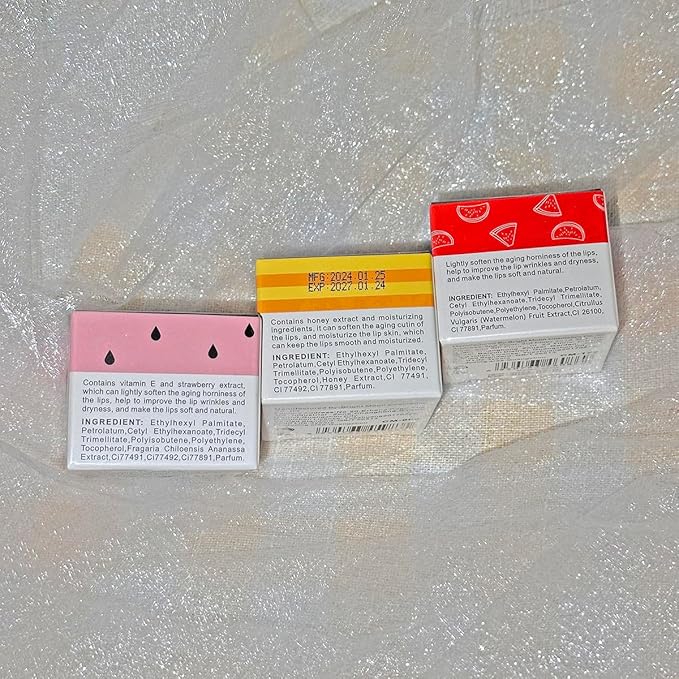3 Pcs Honey Lip Balm, Strawberry Watermelon Lip Mask, Moisturizing Lip Sleeping Mask, Hydrate Repair Prevent Dry Cracked Lip (Strawberry + Honey + Watermelon)
