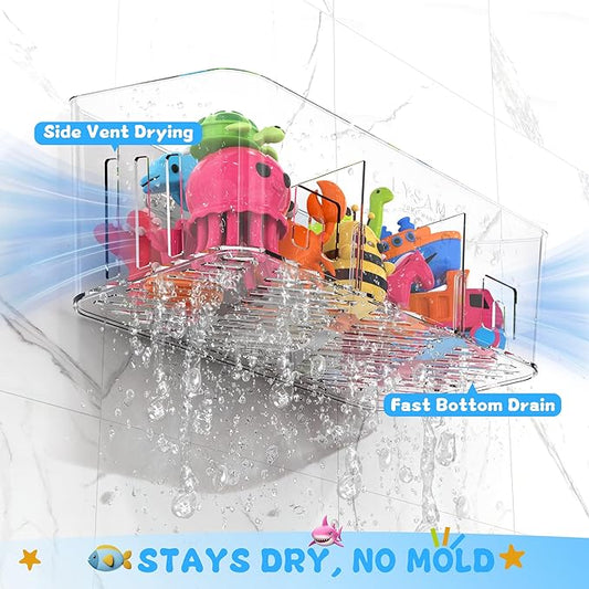 Lysam Bath Toy Storage 2 Packs, Large Bath Toy Holder with 3 Compartment, Quick Dry Bathtub Toy Organizer, Bath Tub Toy Net, Shower Toy Basket & Bin, Bathroom Accessories for Baby,Toddler,Kids(Clear)