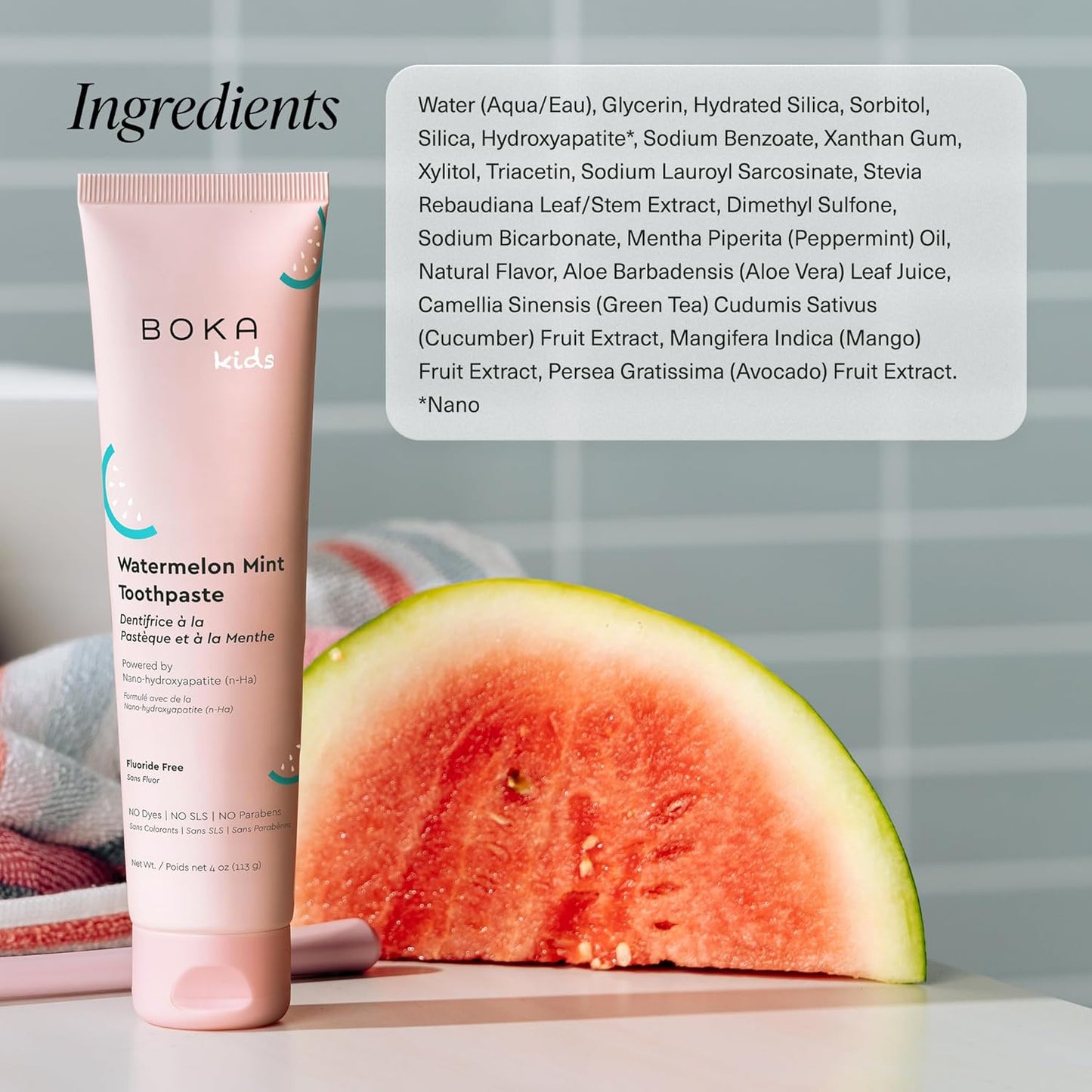 Boka Fluoride Free Toothpaste Nano Hydroxyapatite Toothpaste - Watermelon Mint Flavor, 4 oz 3Pk US Manufactured