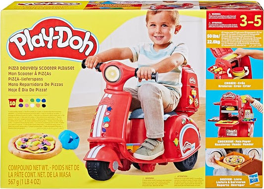 Play-Doh Pizza Delivery Scooter Playset, Large Ride-On Play Food Preschool Toys, Toy Pizza Set for Kids, Arts & Crafts for Boys & Girls, Ages 3+