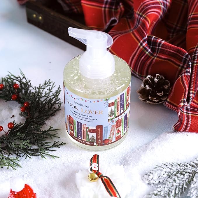 ROMIIE ZOI Christmas Foaming Hand Soap with Gift Box- Book Lover Design, Floral&Fruity Scented- Holiday Soap Gift for Bathroom Winter Home Decor, Stocking Stuffer- 500ml / 16.8oz