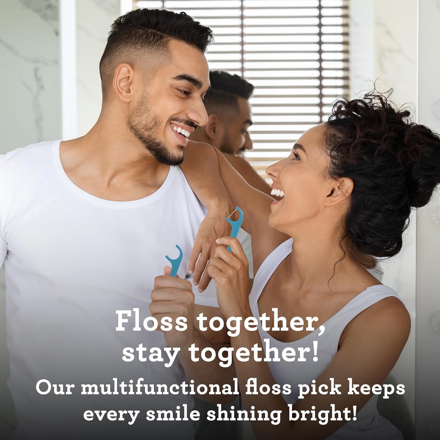 GuruNanda Quad Clean Floss Picks 4-in-1 with Tongue Scraper, Interdental Pik & Toothpick, Non-Shred Dyneema Thread, with Xylitol & Baking Soda, 50ct