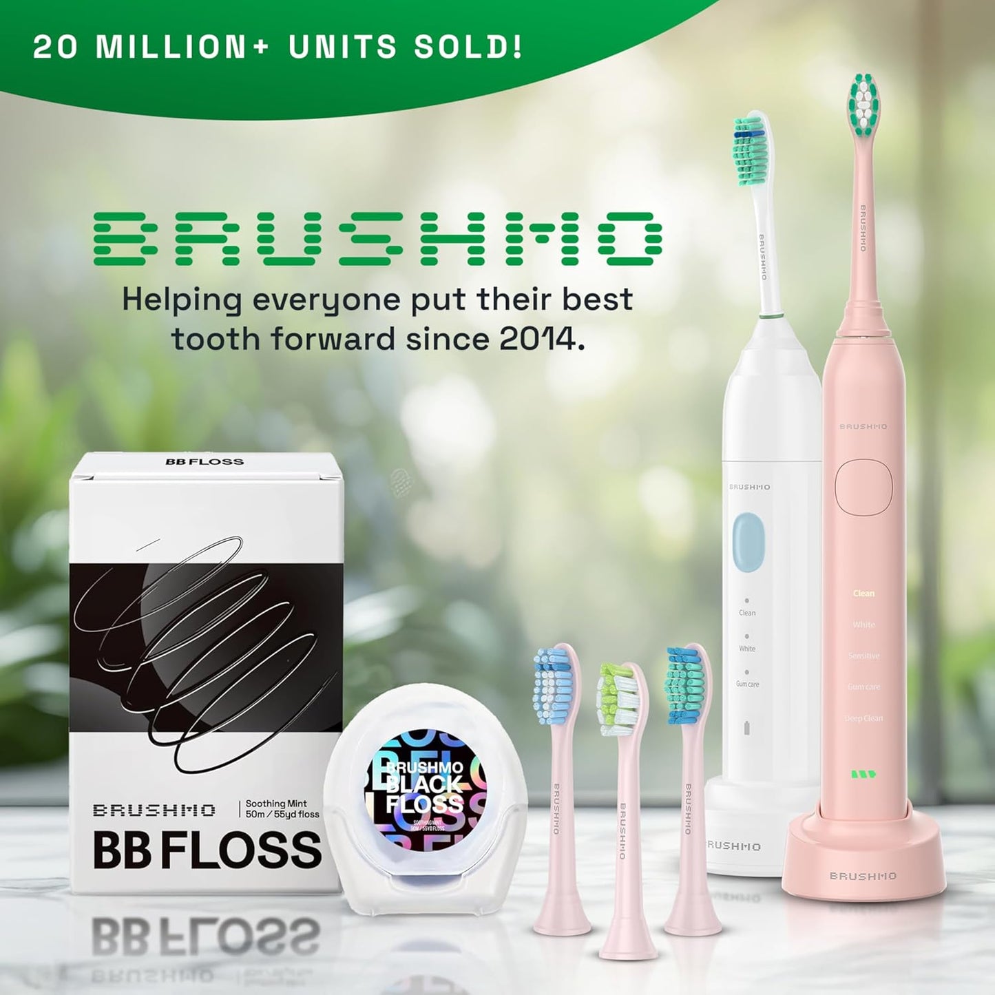 Brushmo Plaque Control Replacement Toothbrush Heads, Compatible with Philips Sonicare Click-on Electric Toothbrush Handles, 8 Standard Replacement Heads, Soft Dupont Bristles, BM928pk, Pink