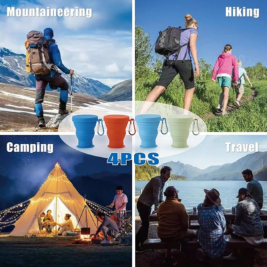 GUANCI Silicone Collapsible Travel Cup Set Silicone Folding Camping Cup with Lids Foldable Drinking Cup Sets Portable Dishwasher Safe for Outdoor Hiking Travel Sport