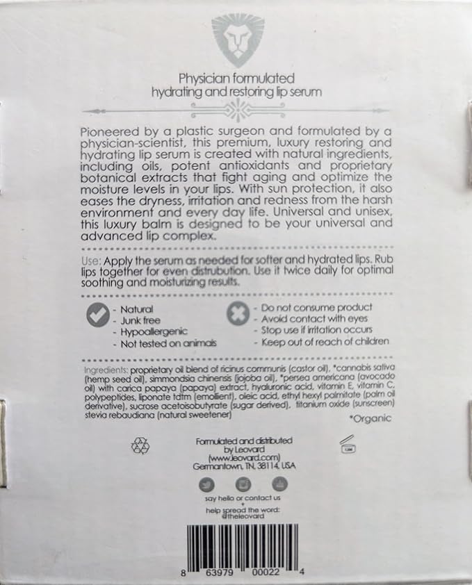 Lip Luster Hyaluronic Acid Lip Balm Hydrating Lip Serum - Organic Natural Lip Hydrating Treatment, Moisturizing Lip Serum, Reduce Dryness Lip Lines Lip Enhancer For Fuller Plump Lips (1 Pack)