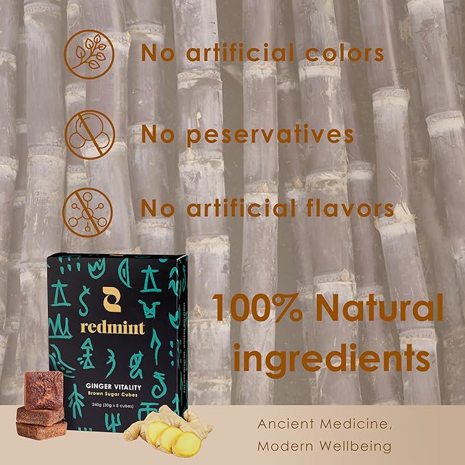 Redmint Brown Sugar Ginger Tea Cube for Menstrual Cycle, Digestive & Immune Support | Natural TCM-Inspired Herbal Cube | Taiwanese Brown Sugar & Ginger,30g × 8 Cubes