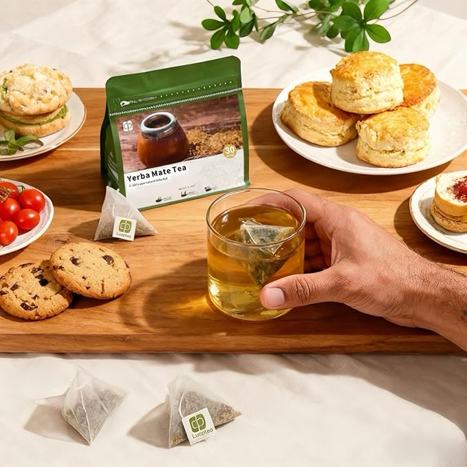 luoptea Unsmoked Yerba Mate Tea Bags from Argentina-100 NAtural Energy&Focus herbal Tea|Antioxidant Rich Detox Tea ,Hot or Iced,Eco-Conscious Compostable Tea bags,No suger,No Gluten,Vegan. (30 tea bags)