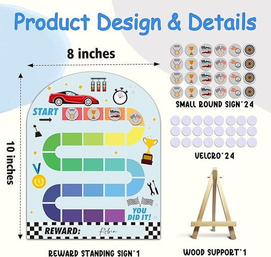 Race Theme Wooden Reward Chart, Behavior Reward Charts, Incentive Responsibility Chart for Boys Kids Toddlers Chore Homework Good Habits Assignments Attendance, 05
