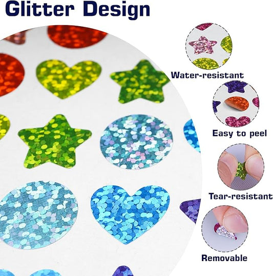 Holographic Star and Heart Stickers for Kids, 2160 Pieces, Rainbow Colors, Kids Reward and Decoration for School Classroom Student Teacher Supplies and Gift Envelope DIY