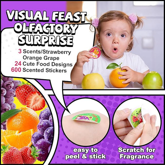 HORIECHALY 3 Rolls Scratch and Sniff Scented Stickers for Kids, 600 Pcs Motivational Reward Classroom Scented Stickers, Smelly Encouragement School Sticker for Teachers, Students(1.57")