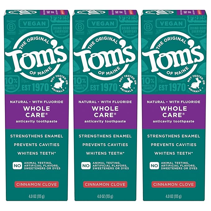 Tom's of Maine Whole Care Natural Toothpaste with Fluoride, Cinnamon Clove, 4.0 oz. 3-Pack (Packaging May Vary)