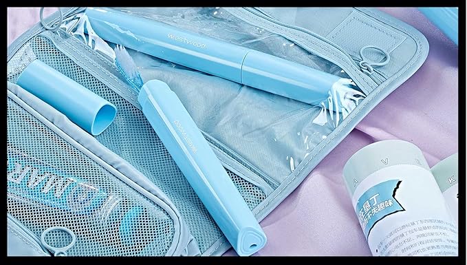 Travel Toothbrush Case Plastic Container Box Breathable Design with Air Hole More Toothbrush Tube for Home Daily Office Business Use (Light Blue)