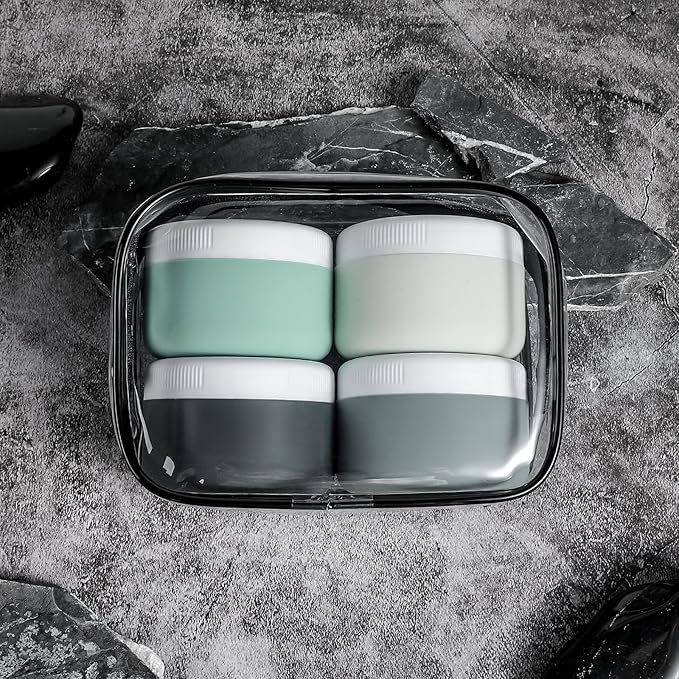 Travel Containers for Toiletries, Silicone Cream Jars BPA-Free, Leak-proof 3oz Travel Size Containers, Portable Size Silicone Jars with Lid for Cosmetic Face Hand Body Cream (4 Pack)