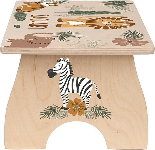 Step Stool for Toddlers- Personalized Wood Kids Step Stool with Name for Kitchen Sink, Bathroom, Potty Training, Toilet, Kitchen Sink- Sturdy and Safe- Made in USA by BloomOwl (Jungle- Earthy)