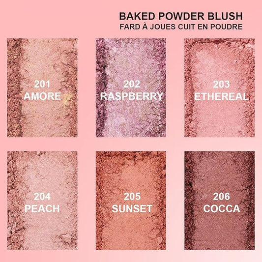Baked Blush, Marbleized Blush for Cheeks, Shimmery Satin Finish Blushes Powder Palette, Buildable Color Natural Face Makeup Powder