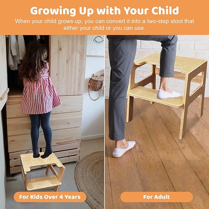 Toddler Tower Step Stool for Kids Kitchen Stool Helper Toddler Standing Tower Foldable Children Table Kids Table and Chair Set Montessori Helper Tower Natural