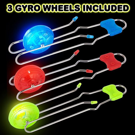 ArtCreativity Retro Light Up Gyro Wheels Set for Kids- 3, 8.5 Inch Gyroscope Rail Twisters Mesmerizing Spinning Lighting Effects, Spinning Top autism toys, sensory toys for kids, Gift for boys & Girls