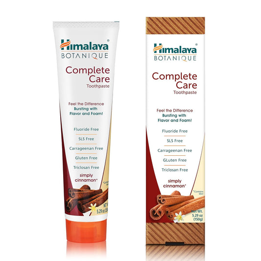 Himalaya Botanique Complete Care Toothpaste, Herbal, Cinnamon Flavor, Fights Plaque, Freshens Breath, Fluoride Free, No Artificial Flavors, SLS Free, Cruelty Free, Foaming, 5.29 Oz, 4 Pack