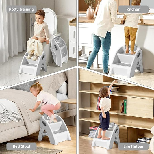 Folding Toddler Step Stool for Bathroom and Potty Training,Anti-Slip, Anti-Tip A-Frame Design with 10-Second Setup-Potty 2 Step Stool for Kids