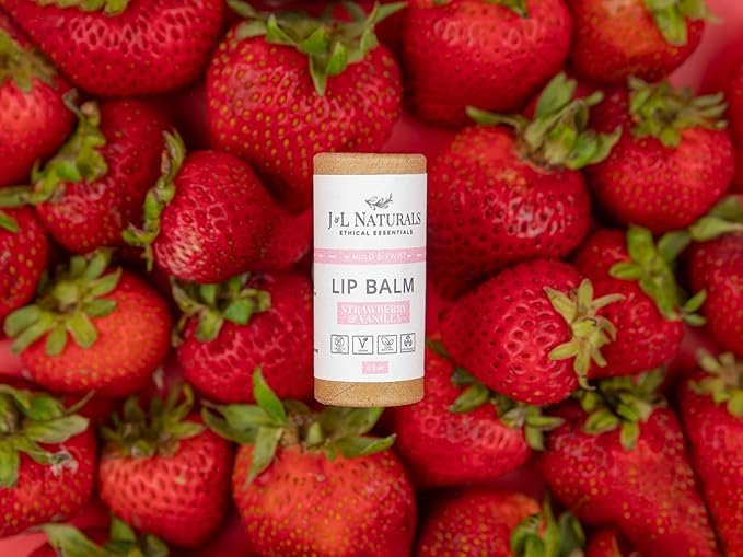 J&L Naturals Sustainable Lip Balm | Organic Ingredients, 100% Natural, Eco-Friendly | Cruelty Free, Vegan, Paraben Free, Silicone Free (Strawberry & Vanilla, Single)