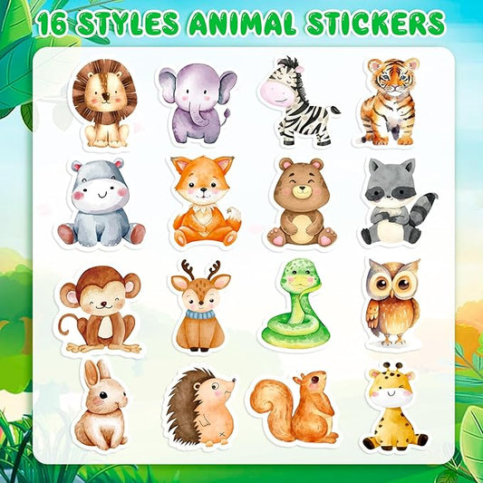 1200 Pcs Animal Stickers for Kids 2 Roll Nature Stickers Cute Roll Sticker Bulk for Teacher Reward School Supplies Incentives (16 Styles)